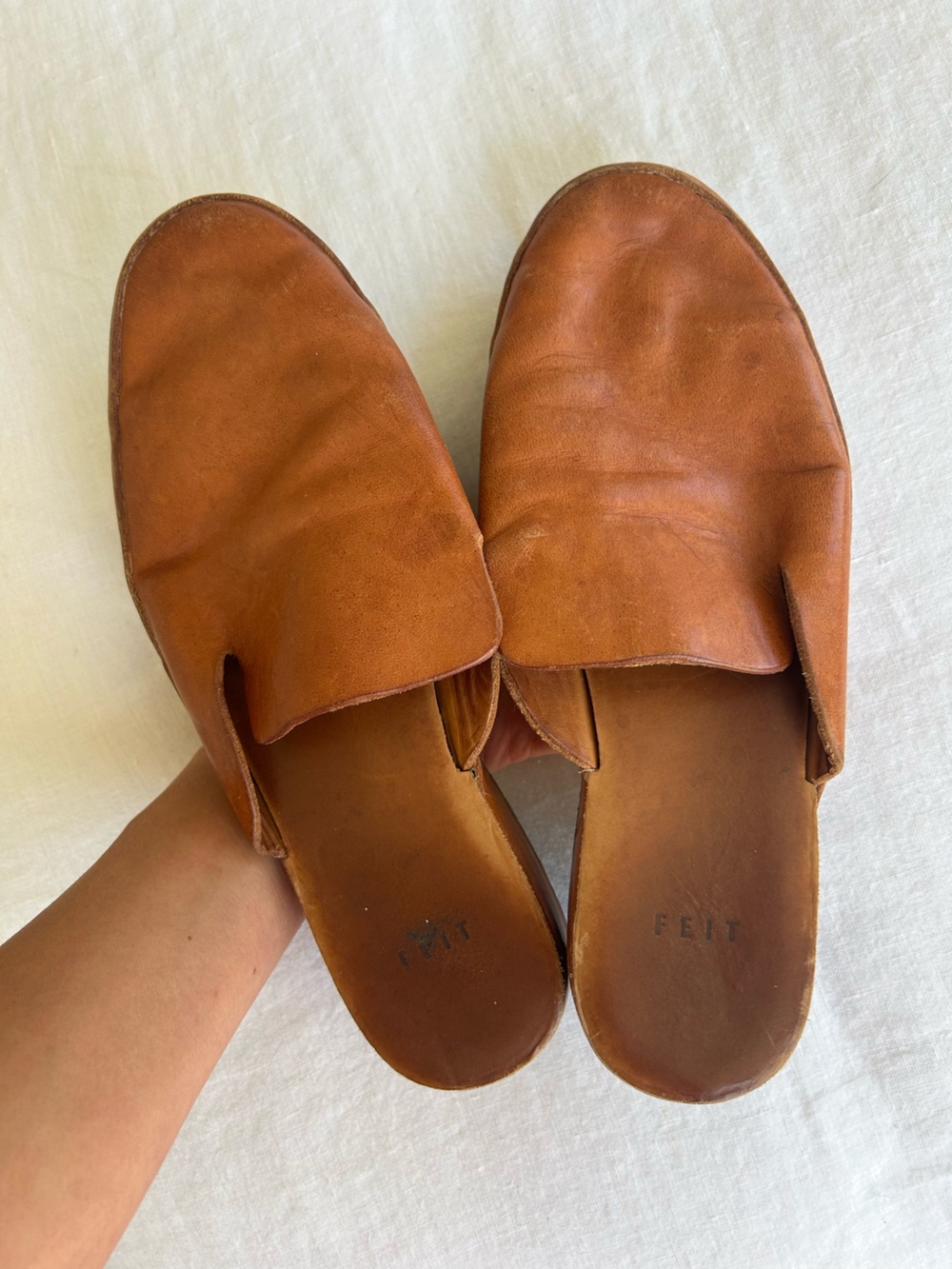 FEIT Women's Leather Slip-On Mules in Cognac Brown